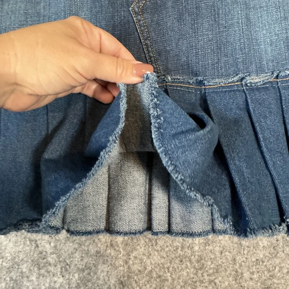 Vtg Y2k Jordache Denim Pleated Mini Skirt Juniors 11/12 Beaded Babydoll Bratz